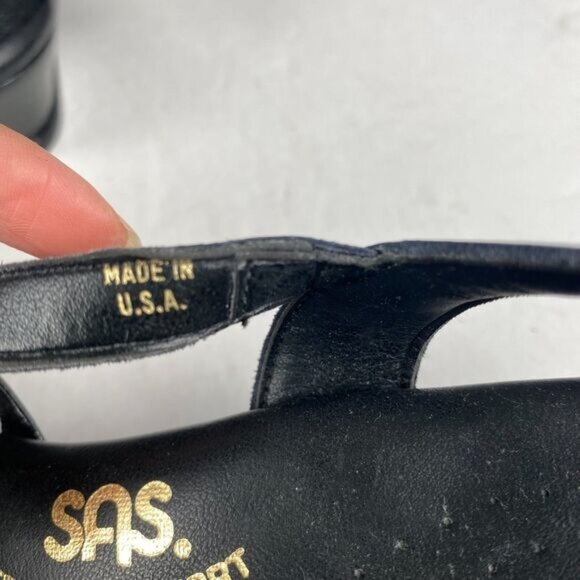 SAS Sandals Womens 6 Strippy Casual Open Toe Slingback Wedge Black Leather - Picture 6 of 13